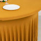 Mustard yellow wavy spandex fitted tablecloth for 72-inch tables.
