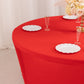Red round fitted table cover for 72 inch tables.
