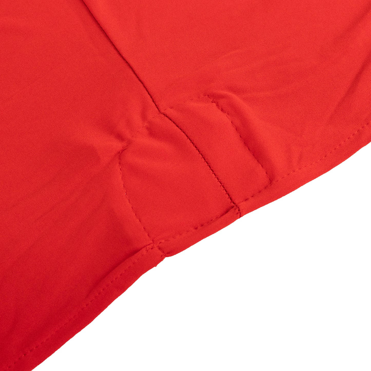 Red spandex tablecloth fitted for 72 inch tables.