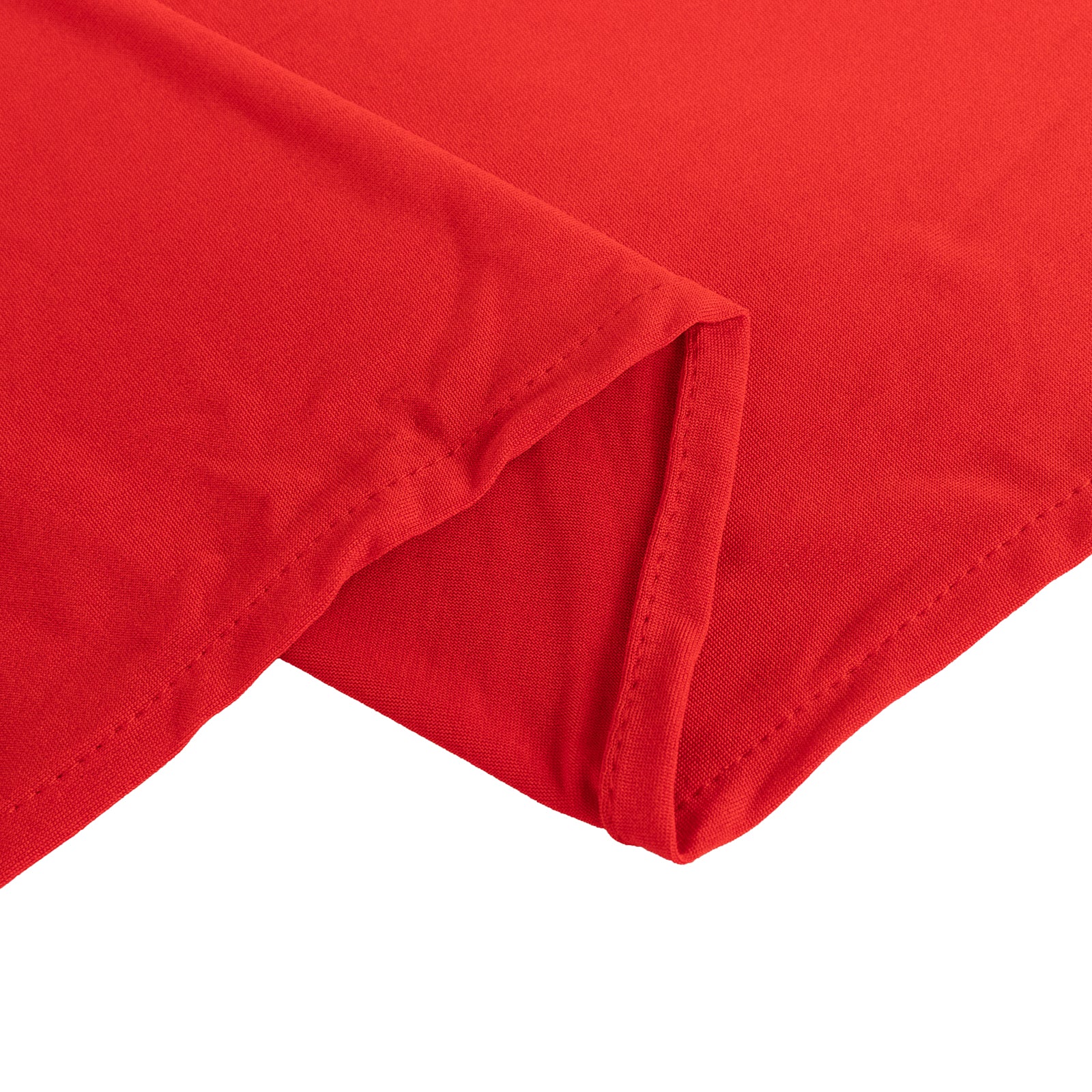 Red fitted table cover for 72-inch tables.