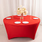 Red round fitted spandex tablecloth for 72-inch tables.