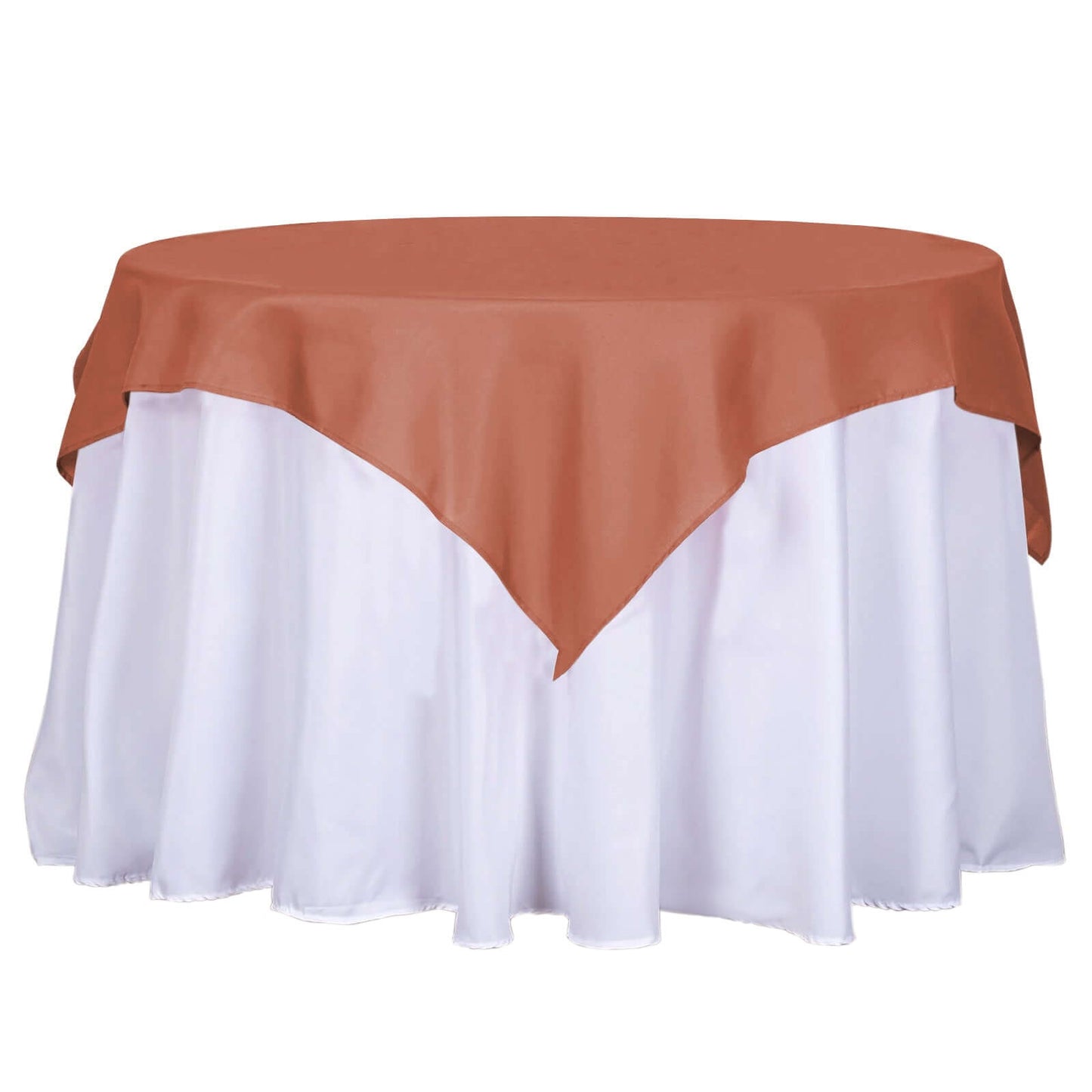 54" Terracotta (Rust) Square Seamless Polyester Table Overlay, Reusable Linen