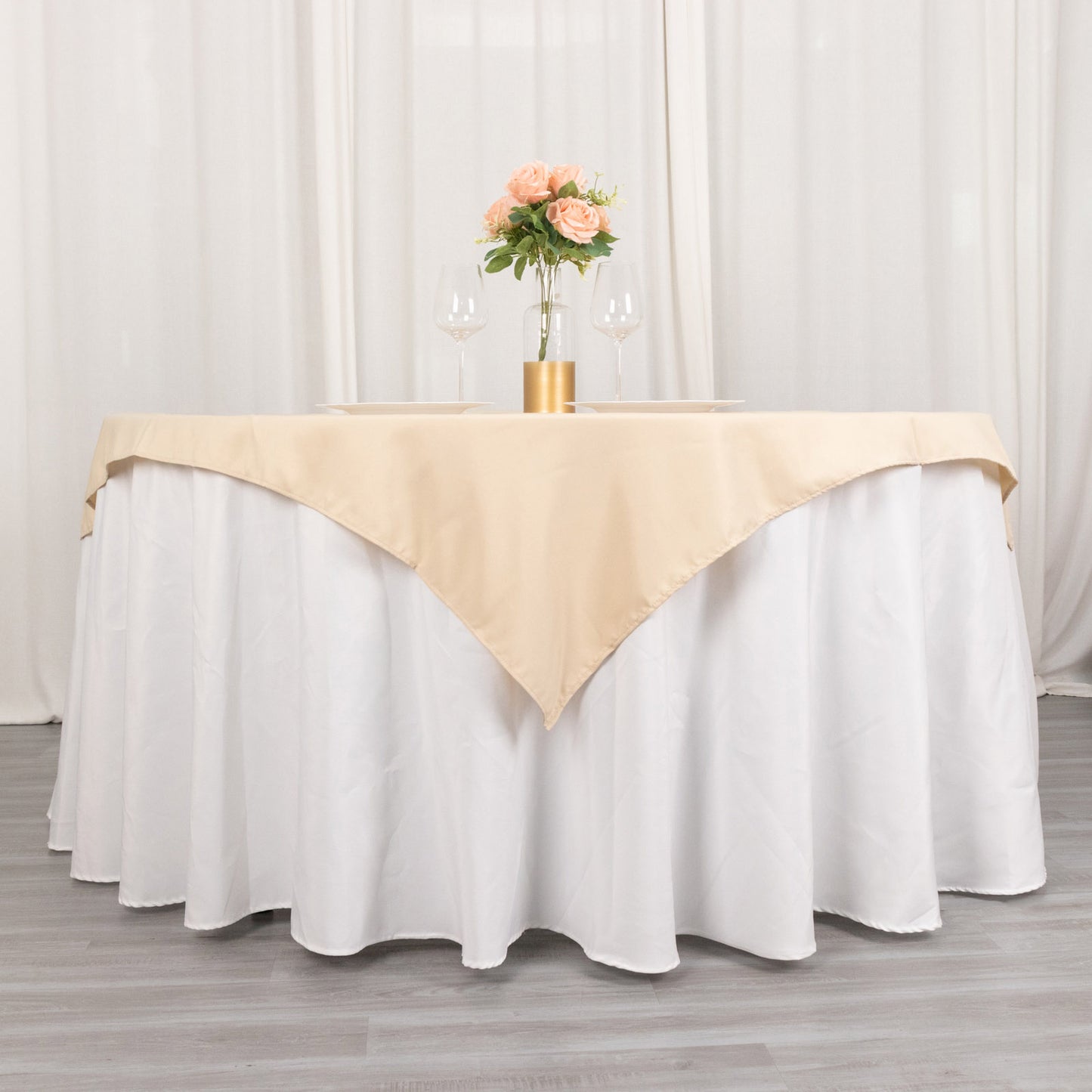 70"x70" Beige Premium Seamless Polyester Square Table Overlay - 220GSM