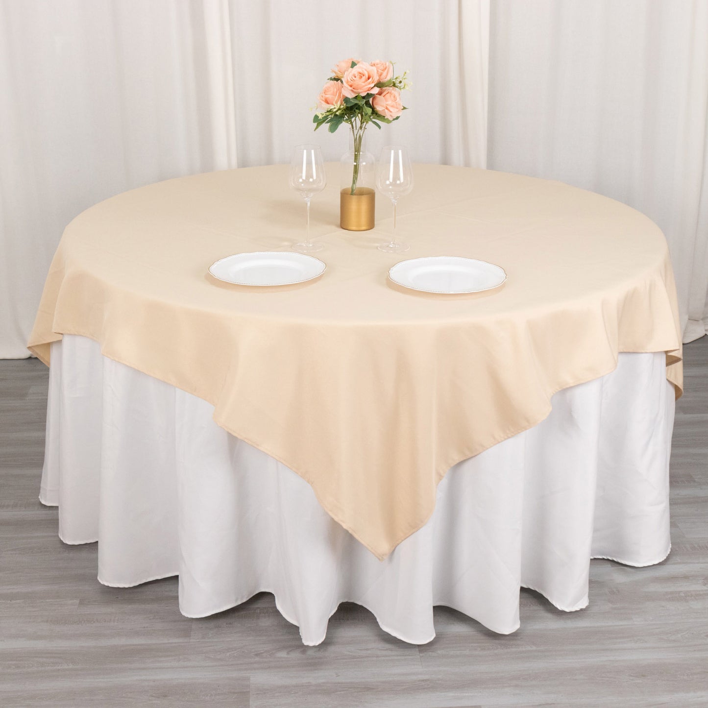 70"x70" Beige Premium Seamless Polyester Square Table Overlay - 220GSM