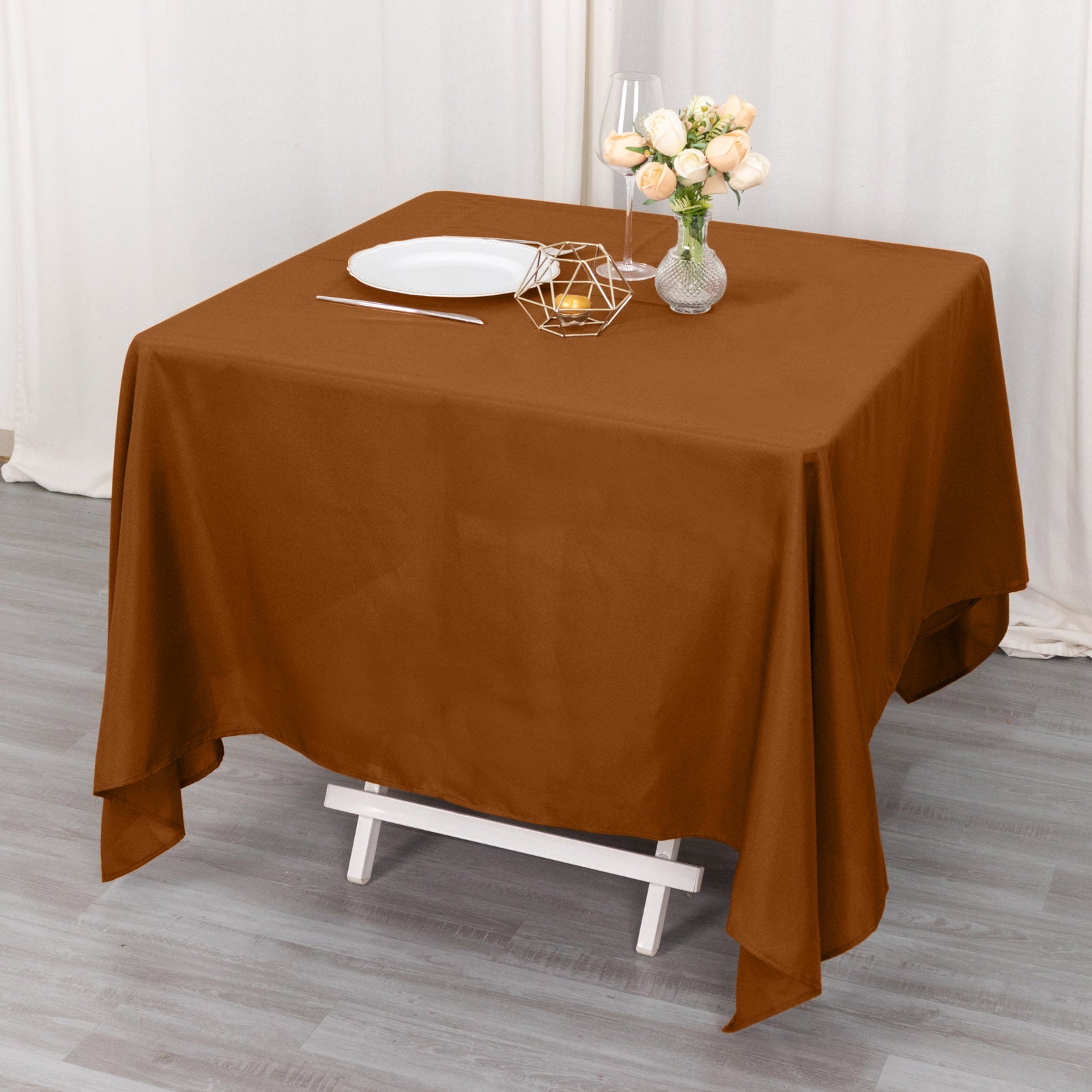 Cinnamon Brown Polyester Square Tablecloth 70"x70"