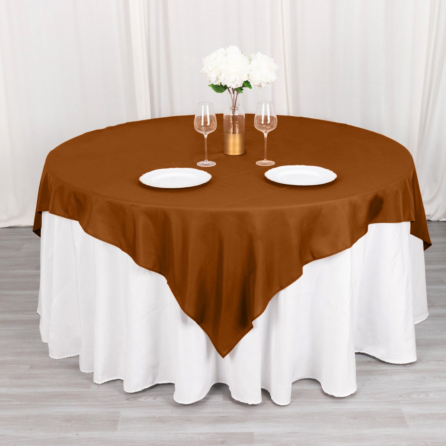 70"x70" Cinnamon Brown Seamless Polyester Square Table Overlay