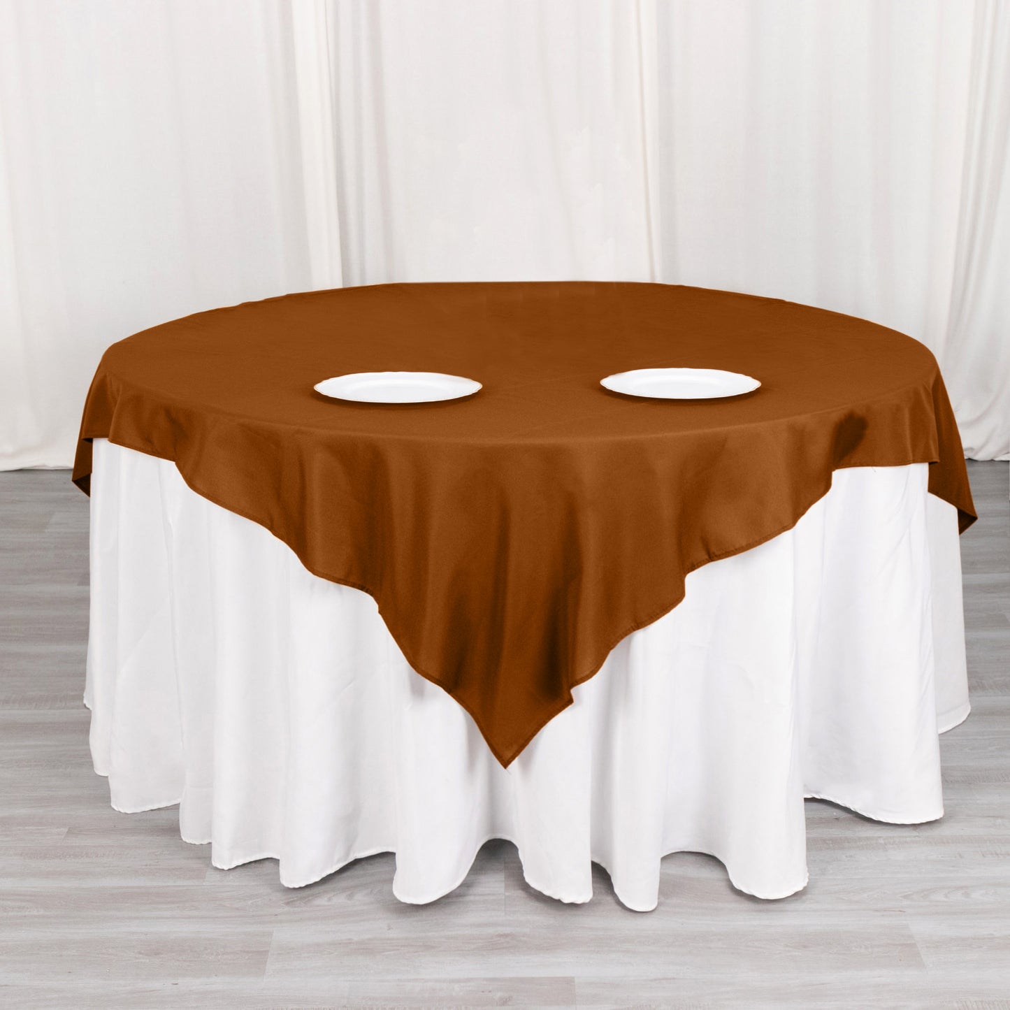 70"x70" Cinnamon Brown Seamless Polyester Square Table Overlay