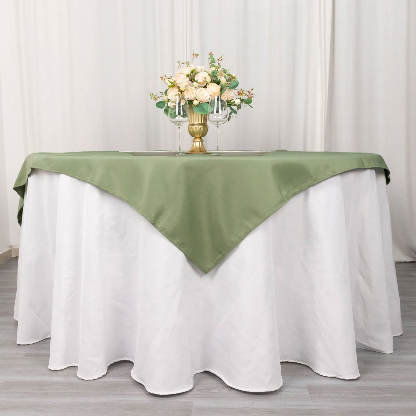 70"x70" Dusty Sage Green Premium Seamless Polyester Square Table Overlay - 220GSM