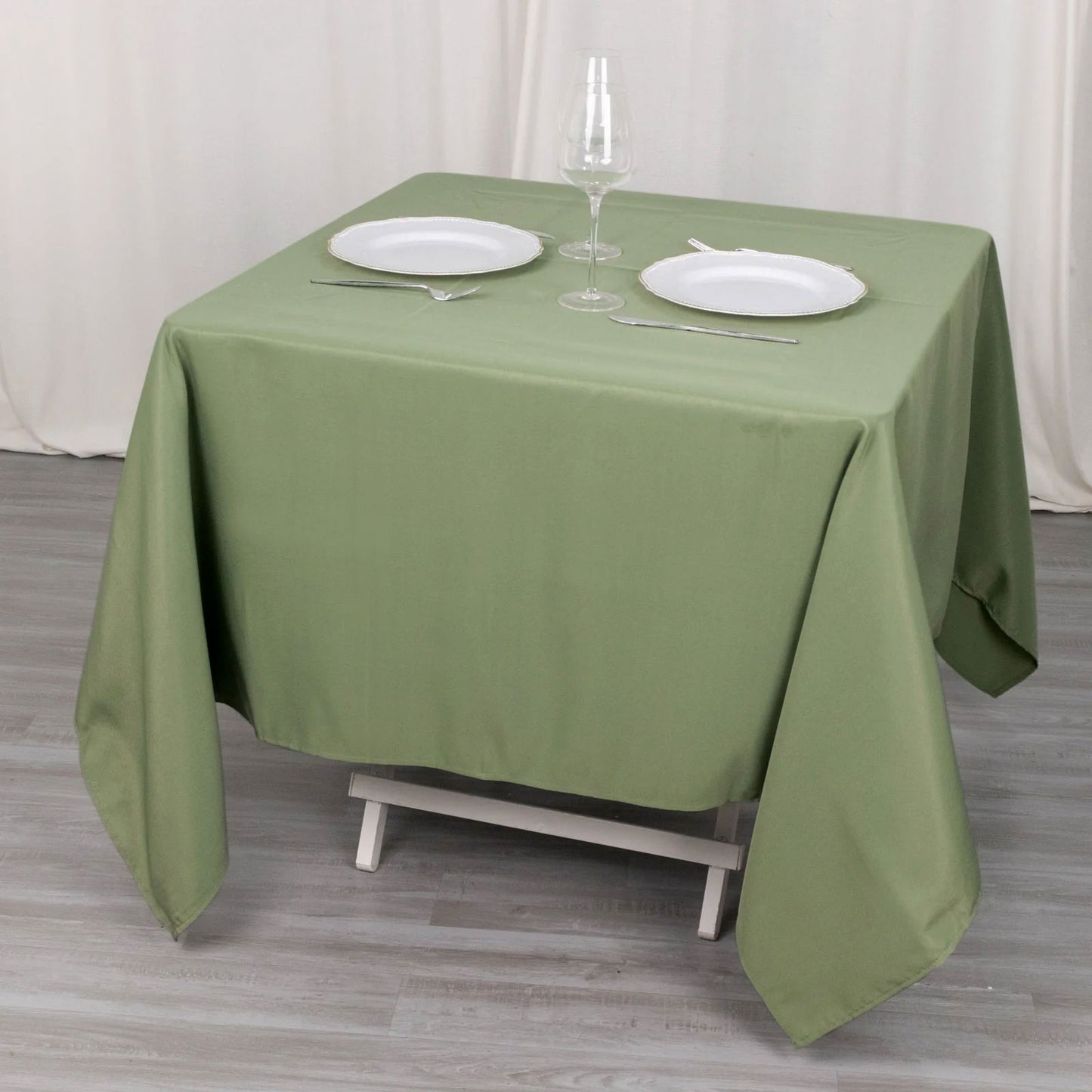 70"x70" Dusty Sage Green Premium Seamless Polyester Square Table Overlay - 220GSM