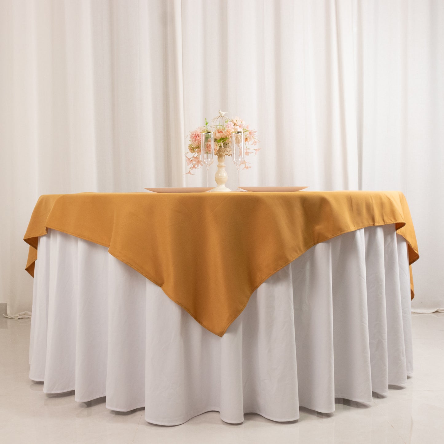 70"x70" Gold Premium Seamless Polyester Square Table Overlay - 220GSM