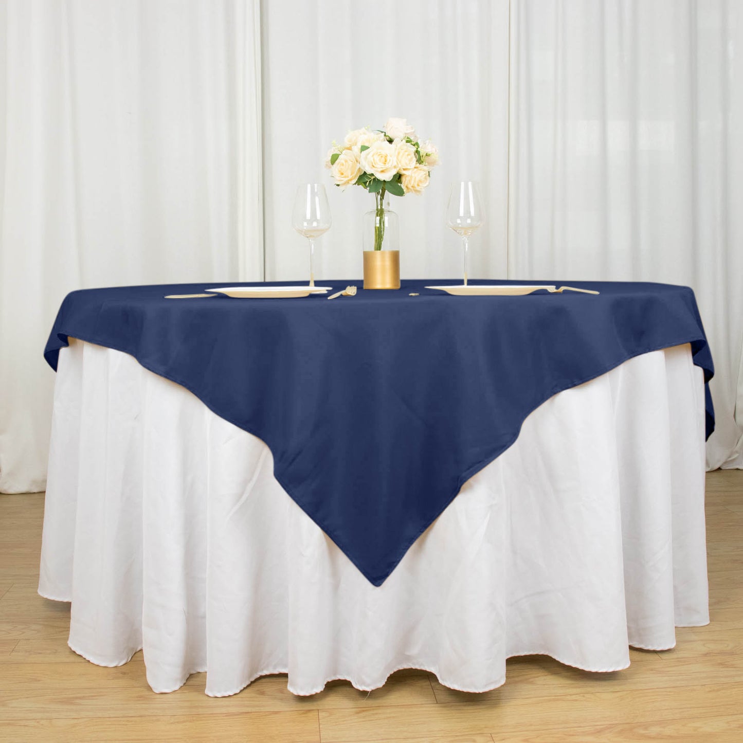 70"x70" Navy Blue Premium Seamless Polyester Square Table Overlay - 220GSM