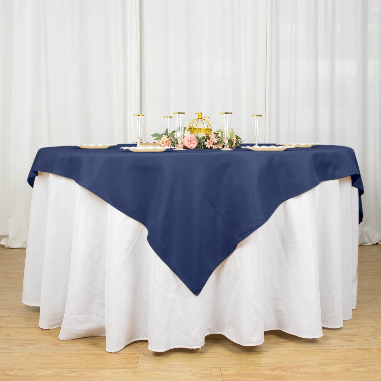 70"x70" Navy Blue Premium Seamless Polyester Square Table Overlay - 220GSM