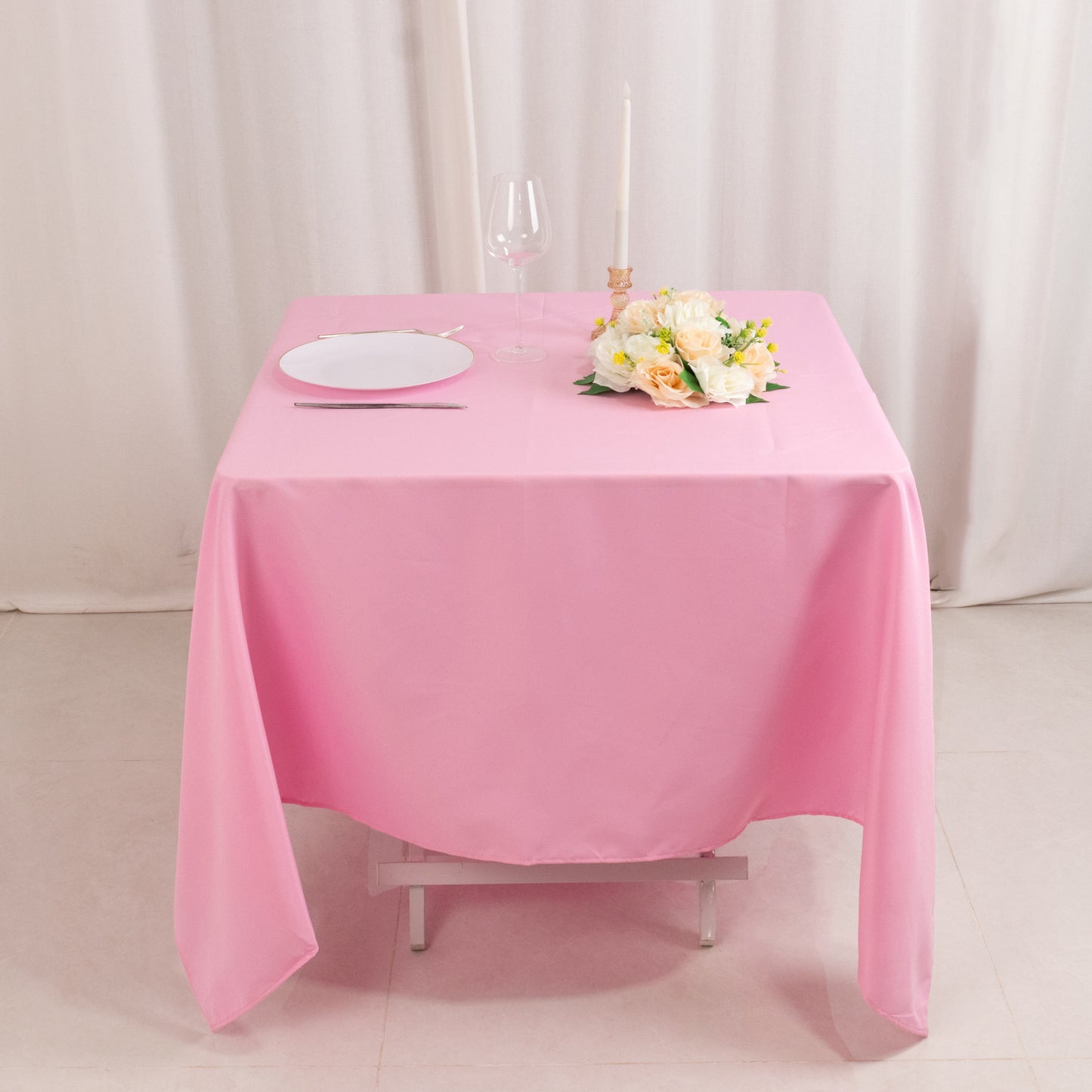 70"x70" Pink Premium Seamless Polyester Square Tablecloth - 220GSM