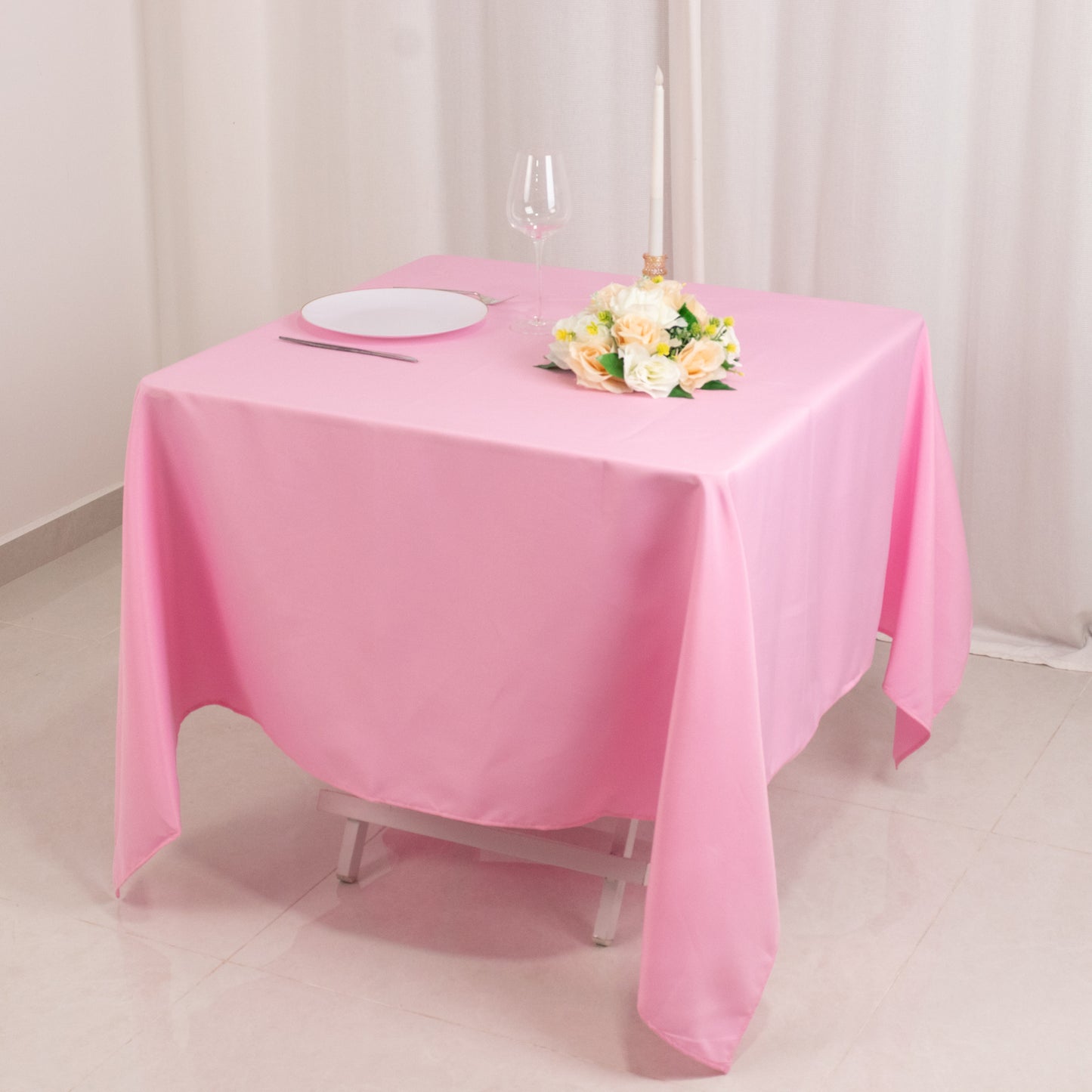 70"x70" Pink Premium Seamless Polyester Square Tablecloth - 220GSM