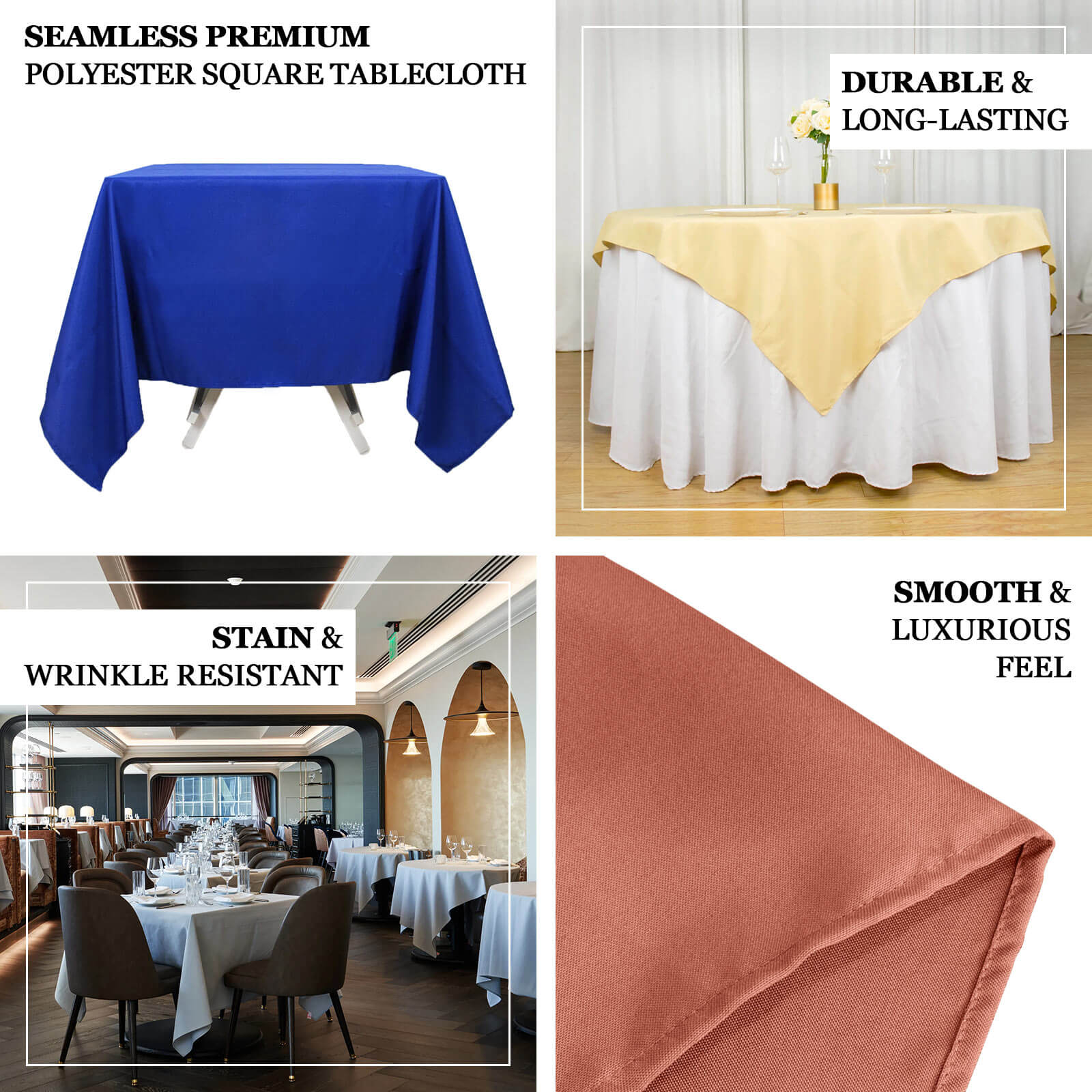 70"x70" Royal Blue Premium Seamless Polyester Square Tablecloth - 220GSM