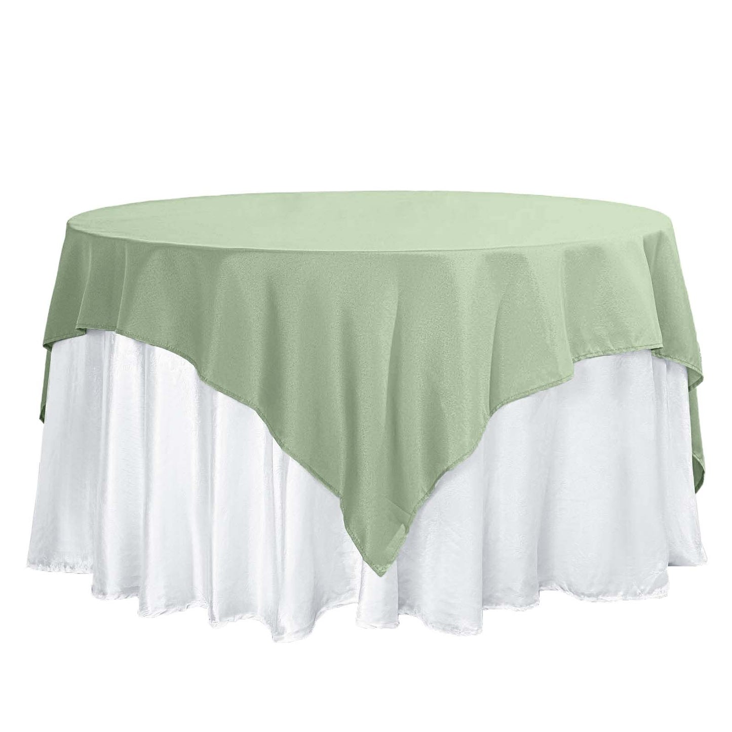 70"x70" Sage Green Square Seamless Polyester Table Overlay | Washable Linen Overlay