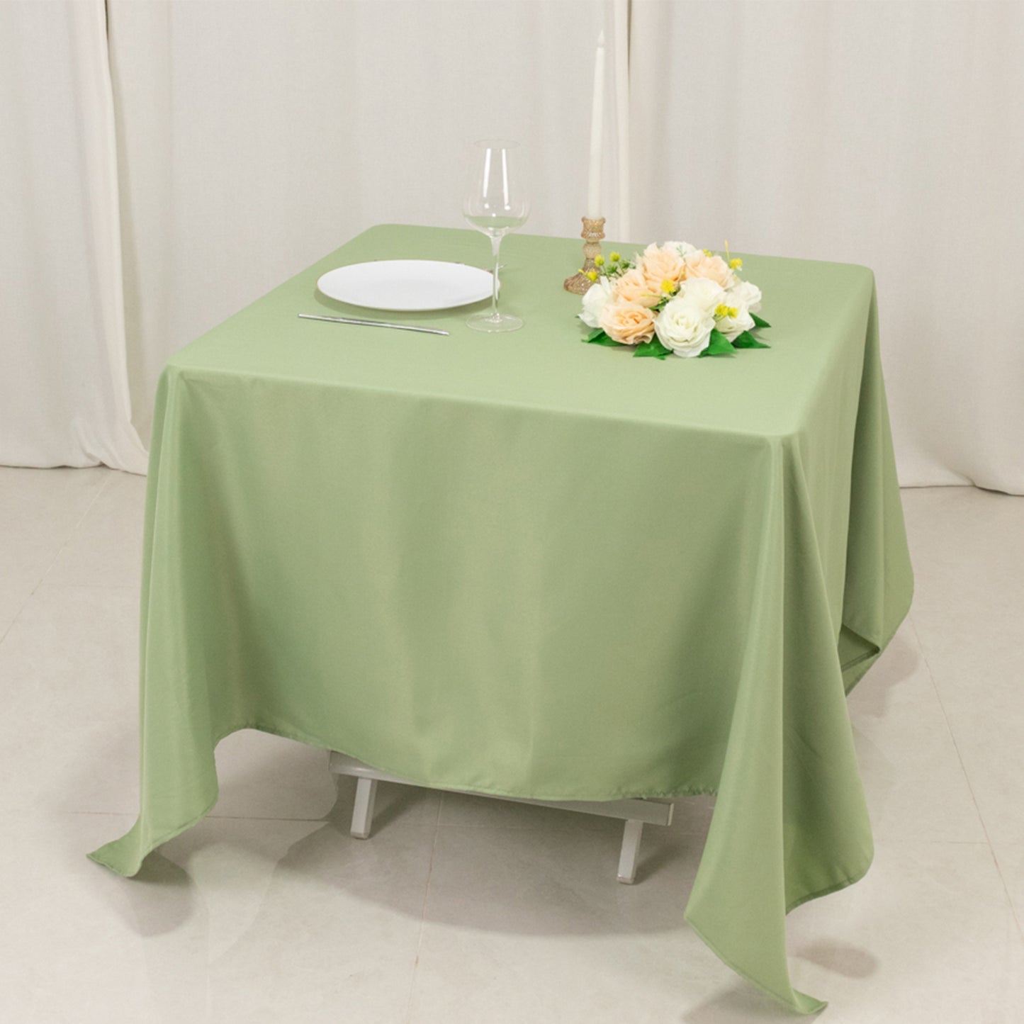 70"x70" Sage Green Premium Seamless Polyester Square Tablecloth - 220GSM