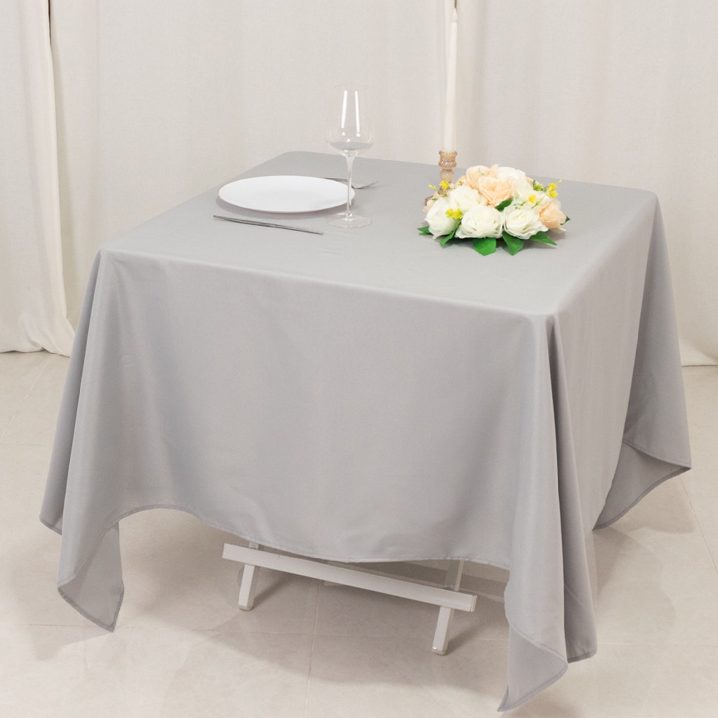 70"x70" Silver Premium Seamless Polyester Square Tablecloth - 220GSM