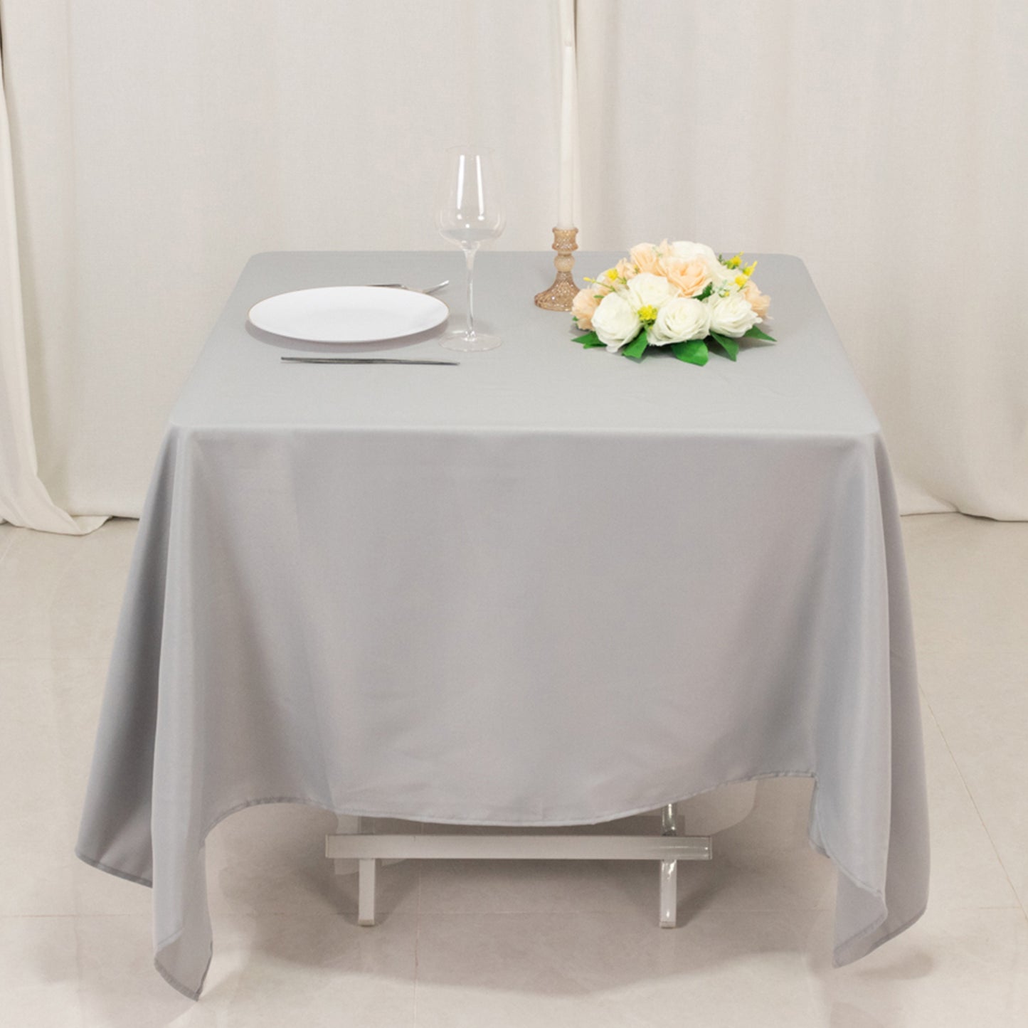 70"x70" Silver Premium Seamless Polyester Square Tablecloth - 220GSM