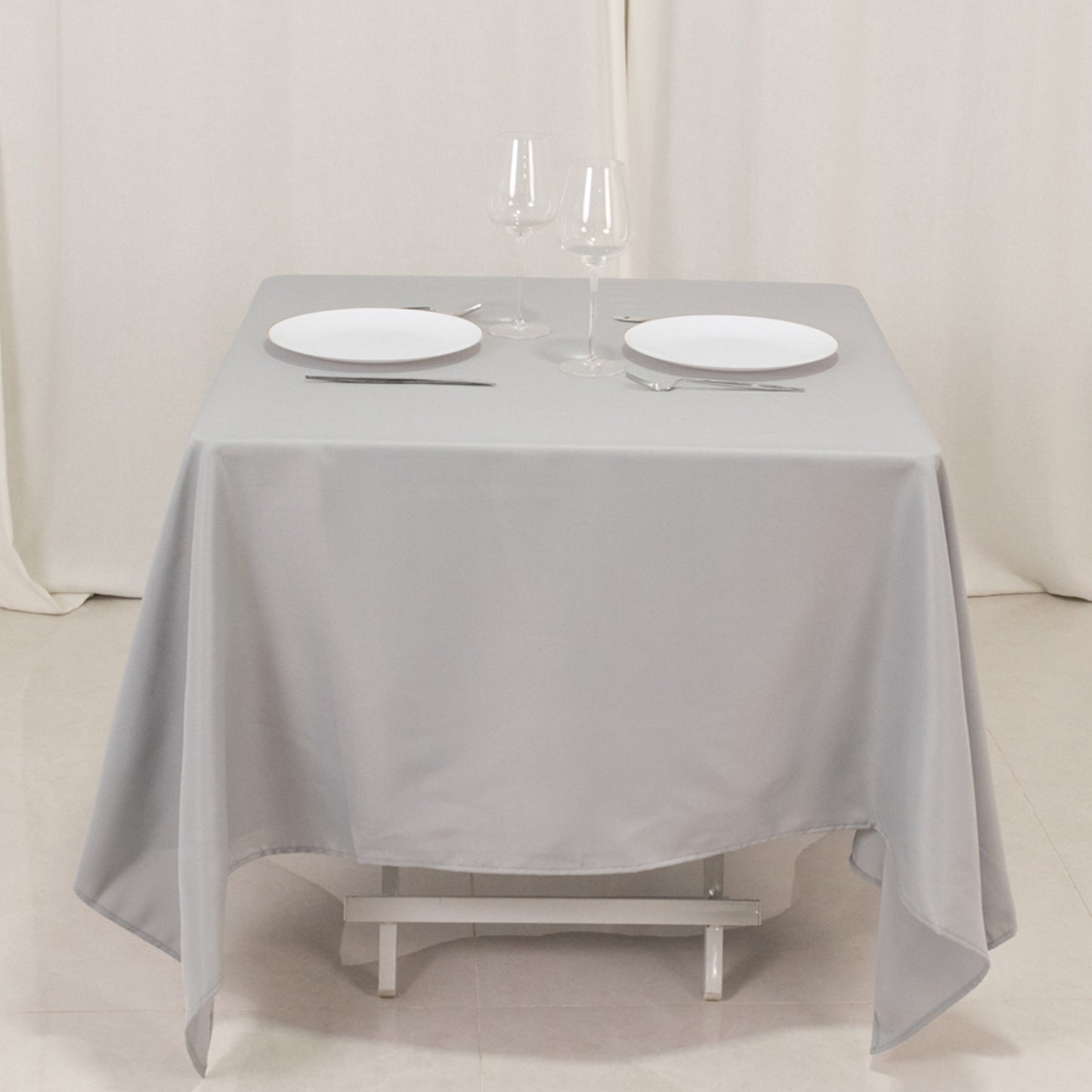 70"x70" Silver Premium Seamless Polyester Square Tablecloth - 220GSM