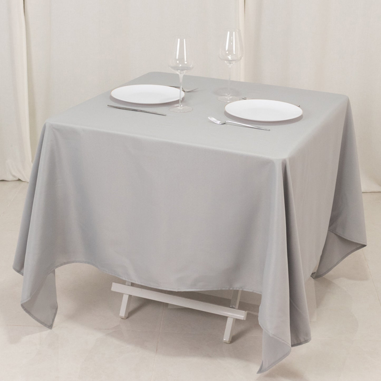 70"x70" Silver Premium Seamless Polyester Square Tablecloth - 220GSM