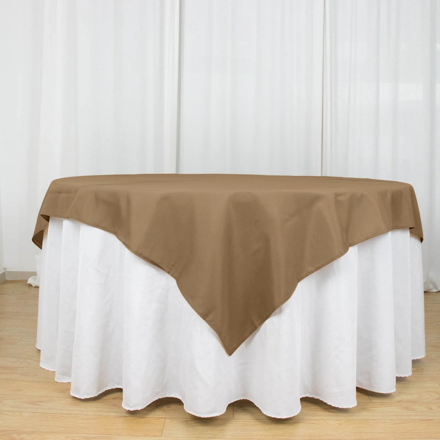 70"x70" Taupe Seamless Polyester Square Table Overlay