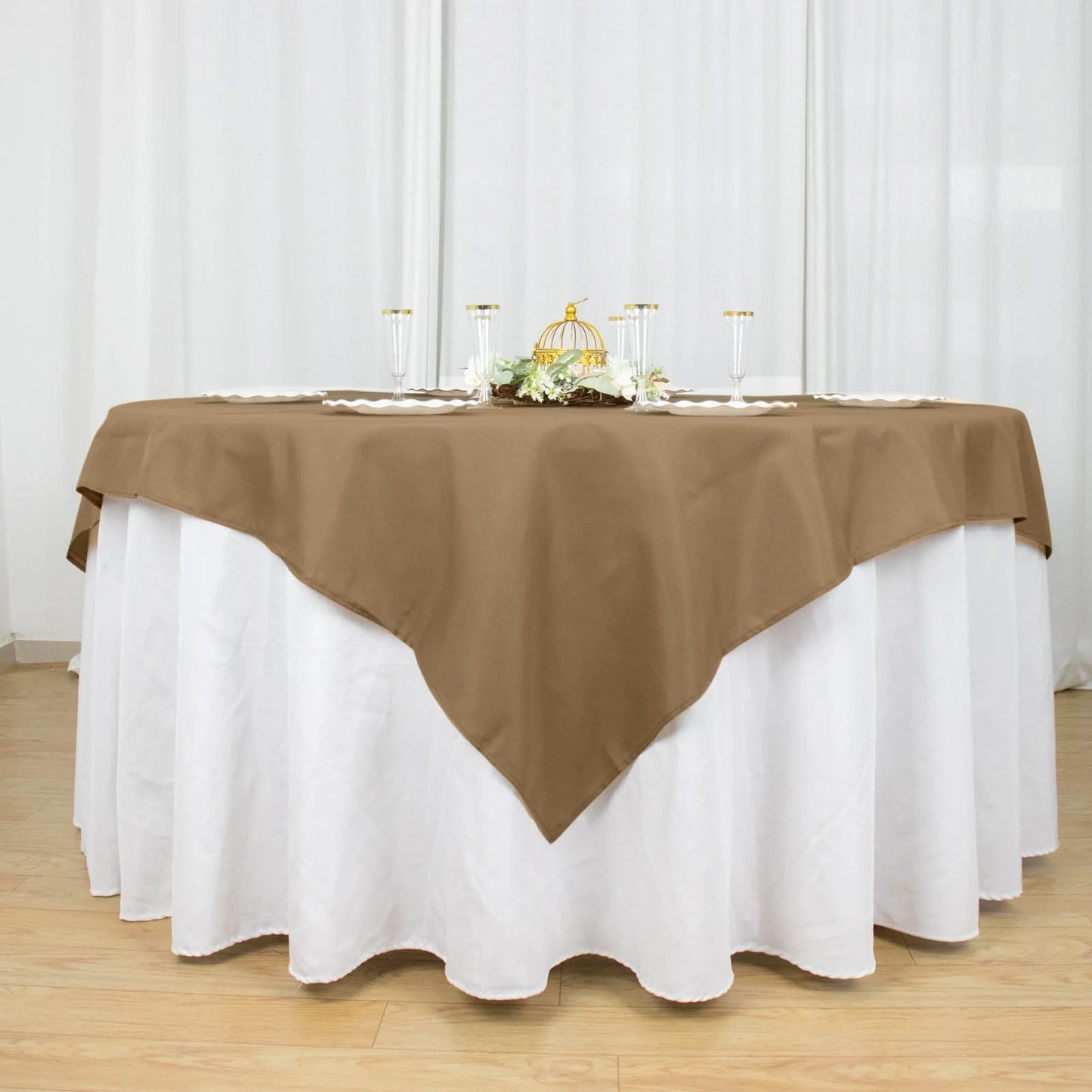 70"x70" Taupe Seamless Polyester Square Table Overlay