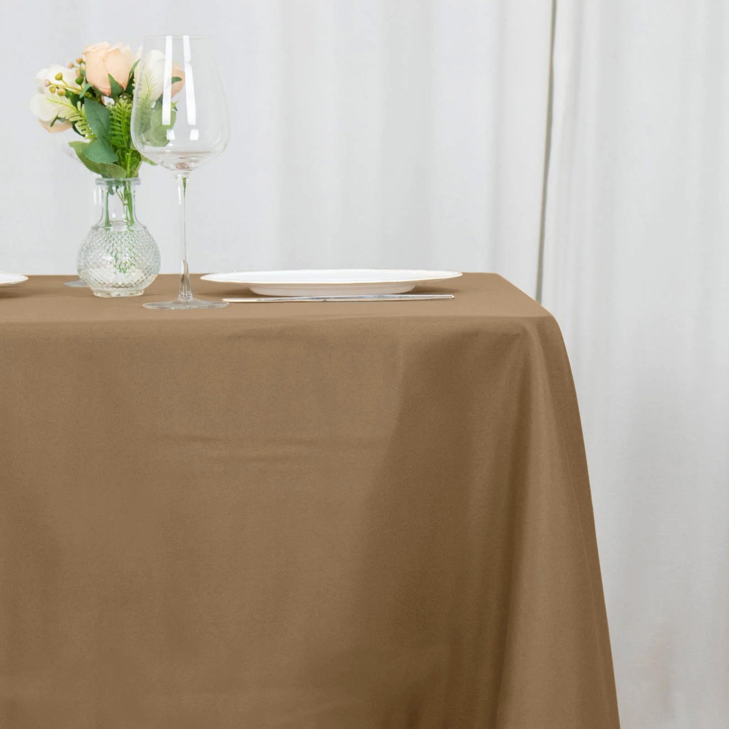 70"x70" Taupe Seamless Polyester Square Table Overlay