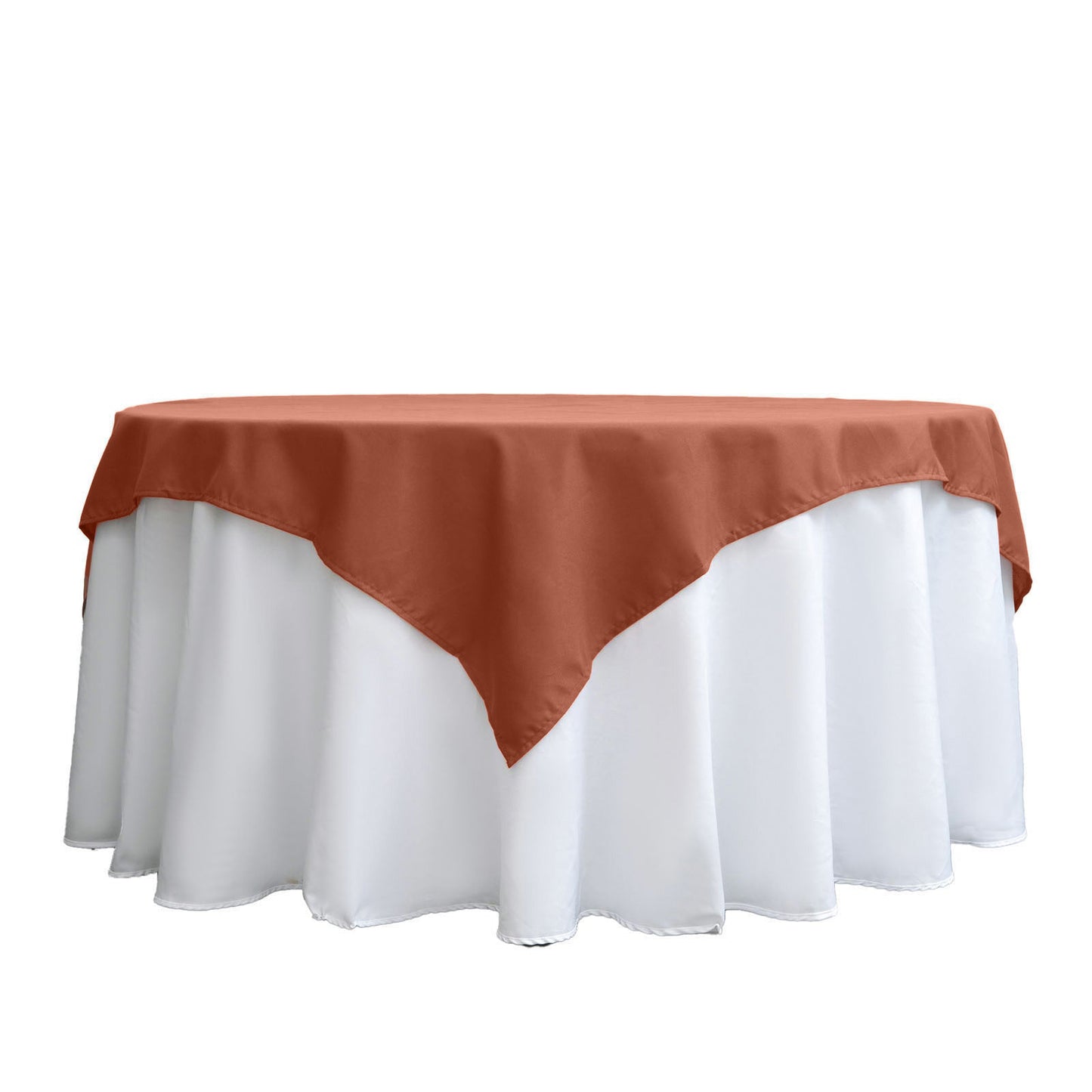 70" Terracotta (Rust) Square Seamless Polyester Table Overlay, Washable Linen Table Overlay