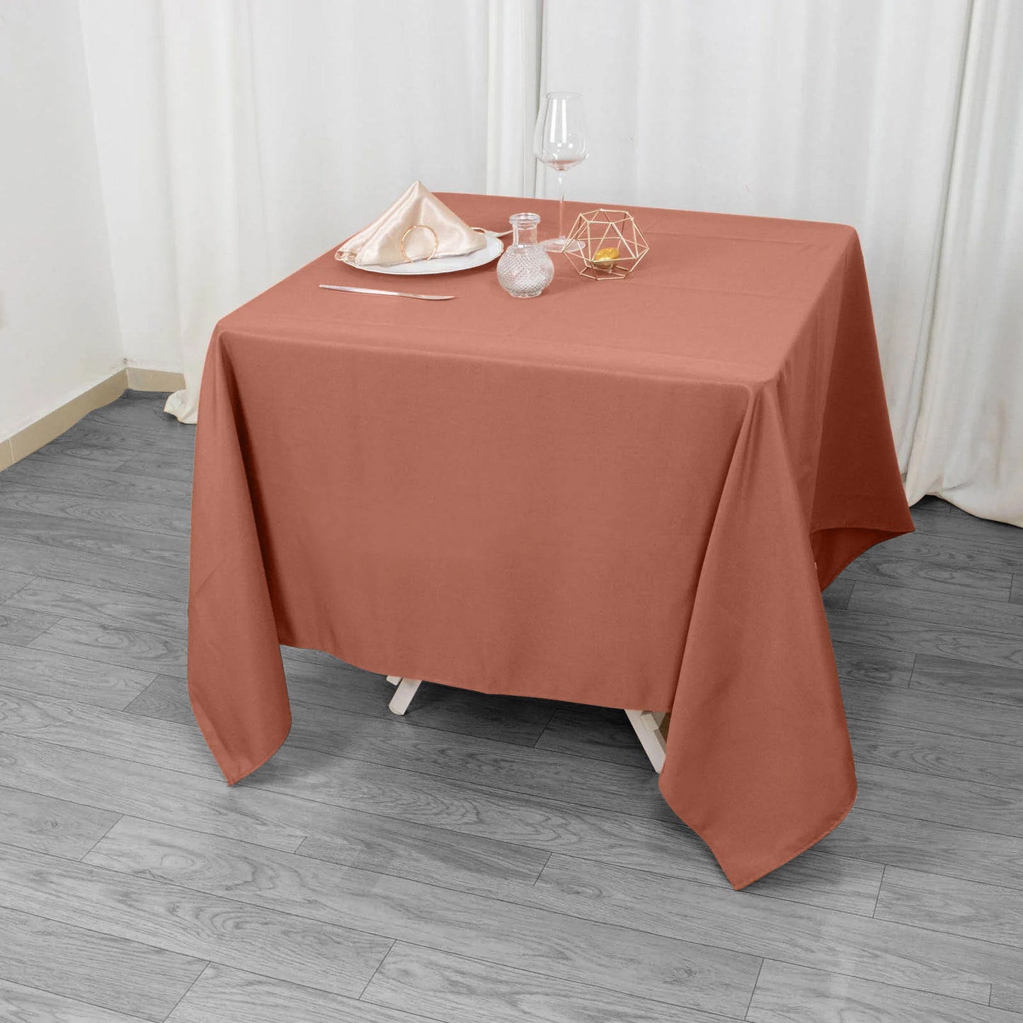 70"x70" Terracotta (Rust) Premium Seamless Polyester Square Tablecloth - 220GSM