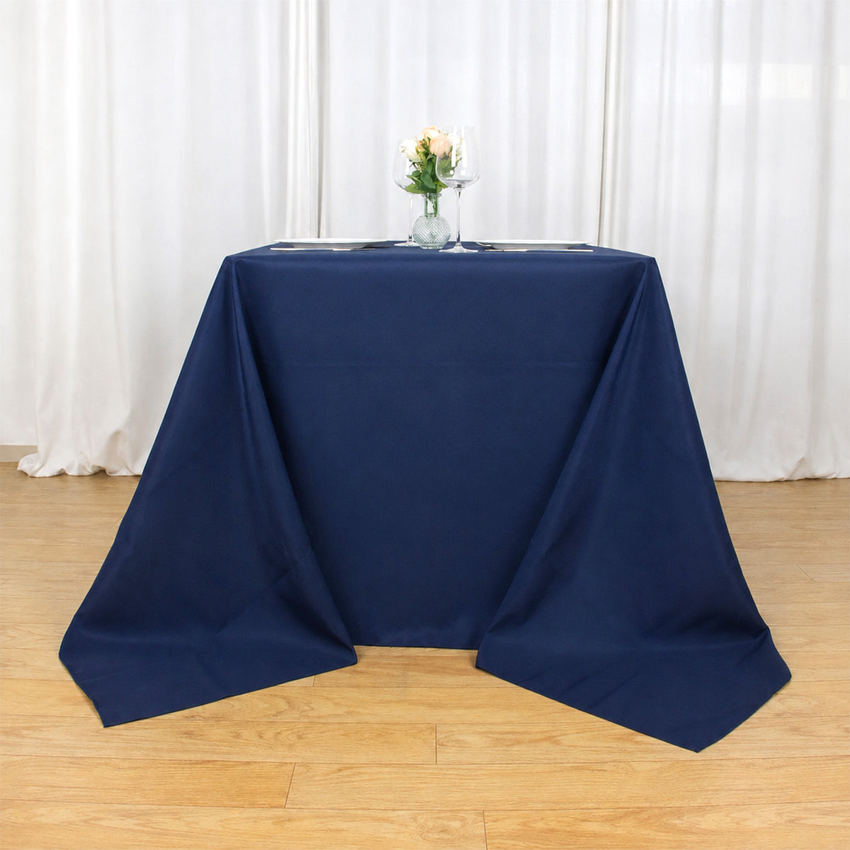 90"x90" Navy Blue Seamless Premium Polyester Square Tablecloth - 220GSM