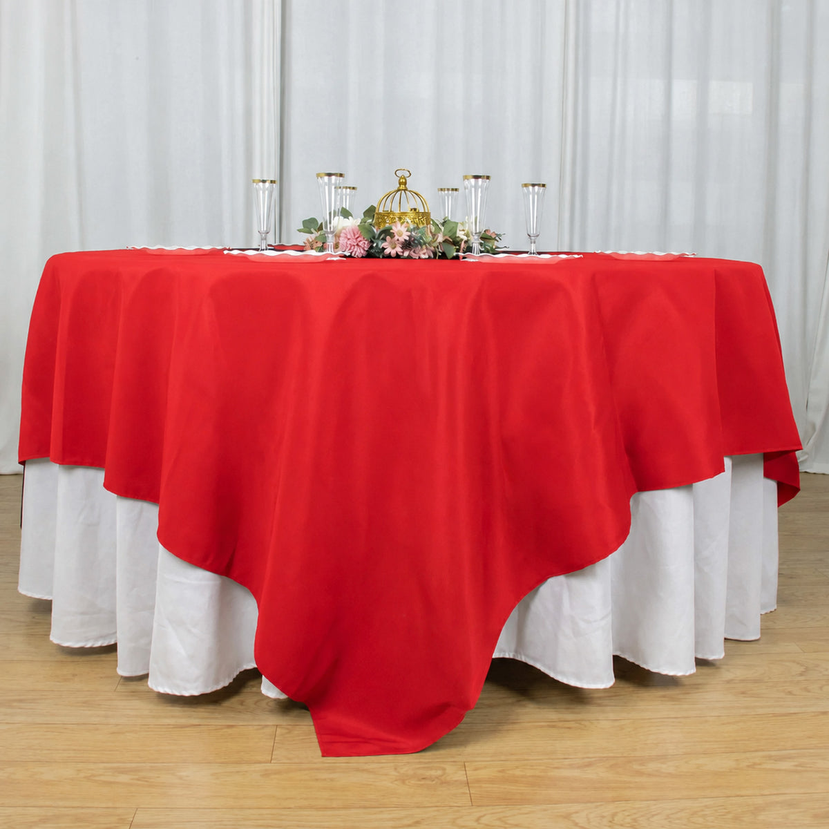 90"x90" Red Seamless Premium Polyester Square Table Overlay - 220GSM