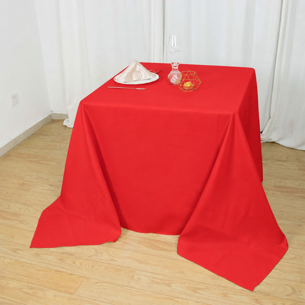 90"x90" Red Seamless Premium Polyester Square Tablecloth - 220GSM