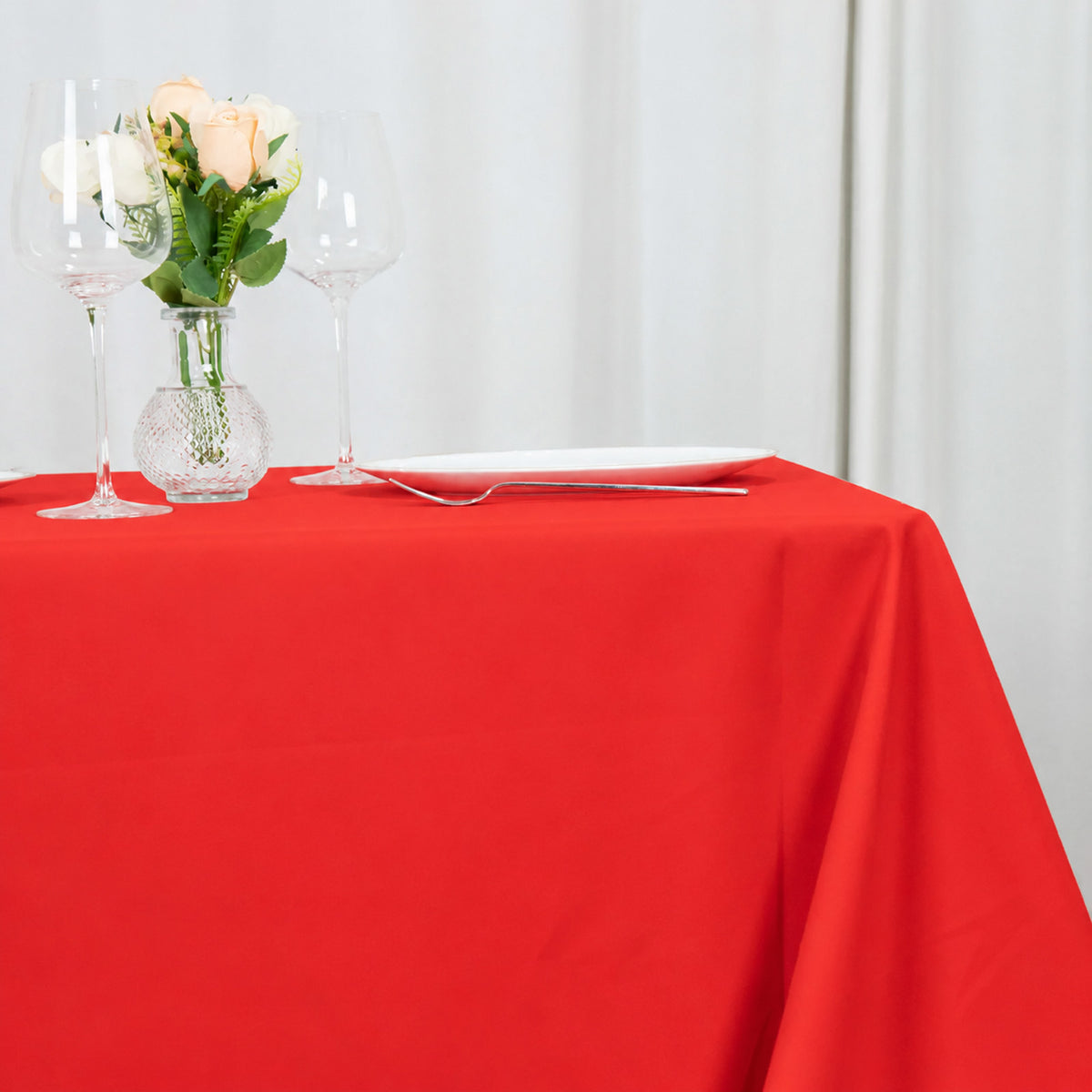 90"x90" Red Seamless Premium Polyester Square Table Overlay - 220GSM