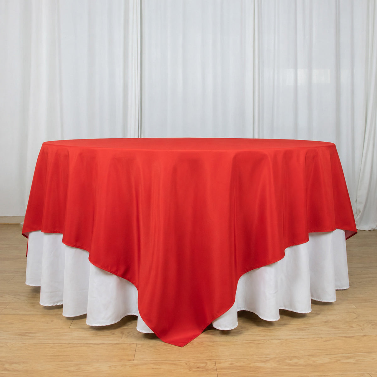 90"x90" Red Seamless Premium Polyester Square Table Overlay - 220GSM