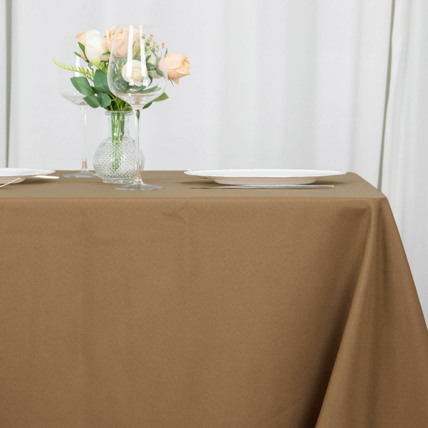90"x90" Taupe Seamless Square Polyester Table Overlay