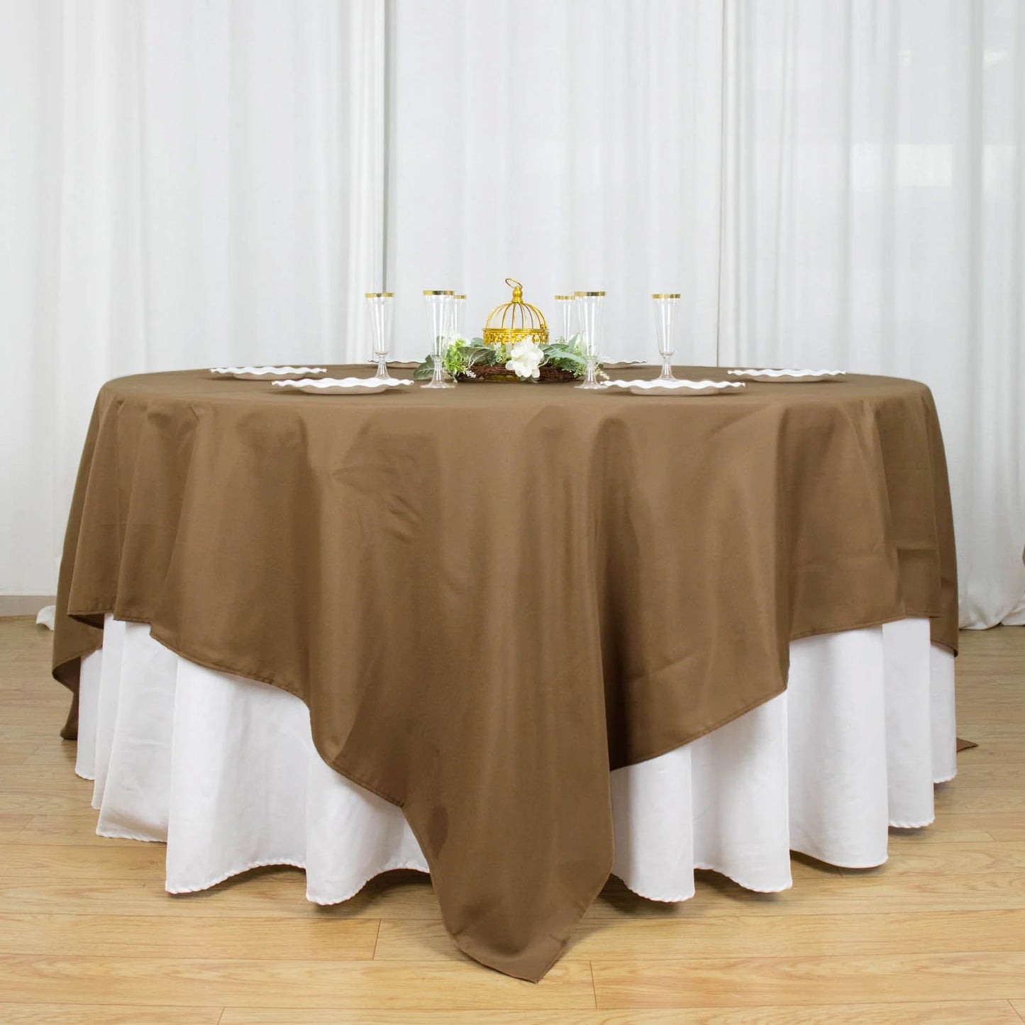 90"x90" Taupe Seamless Square Polyester Table Overlay