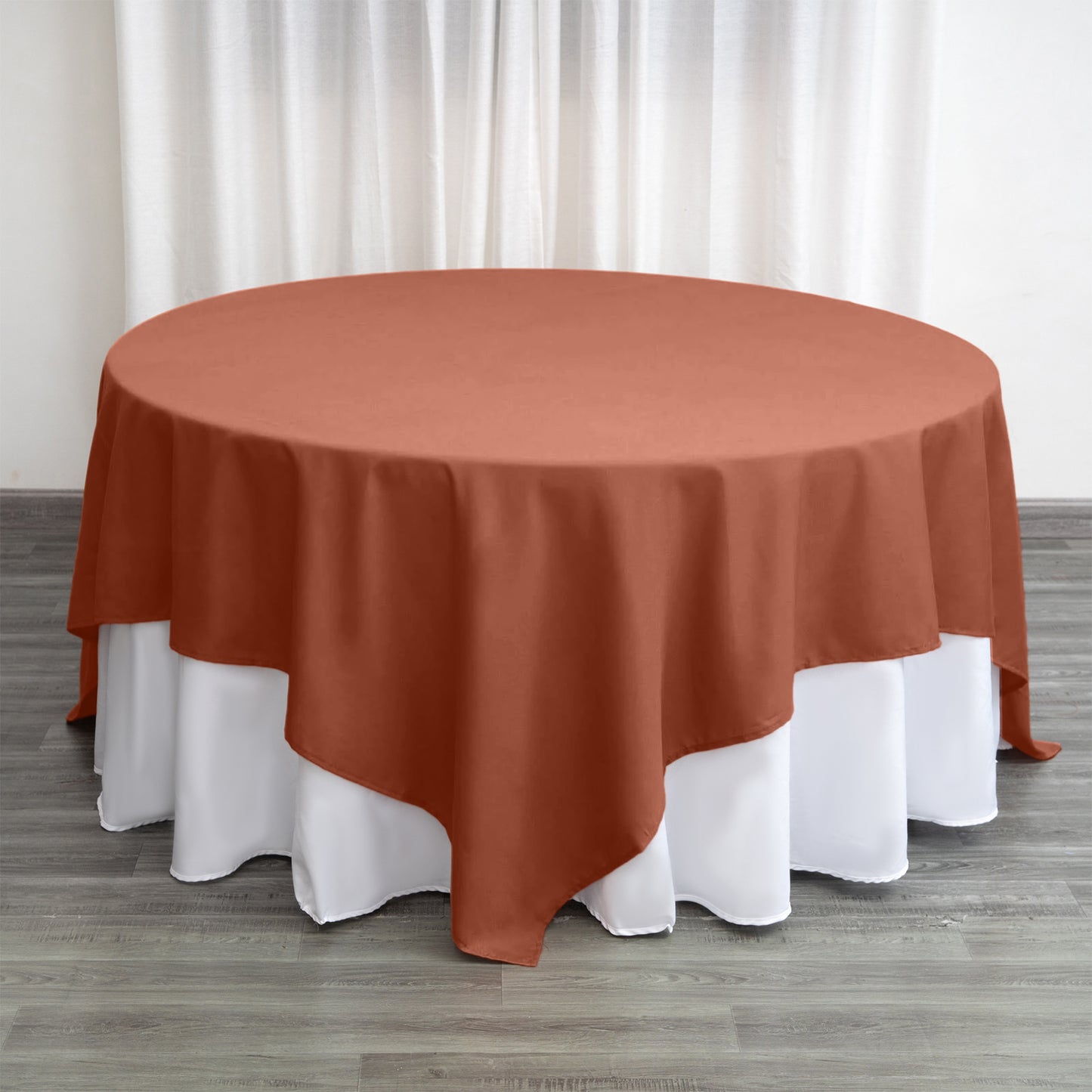 90" Terracotta (Rust) Seamless Square Polyester Table Overlay