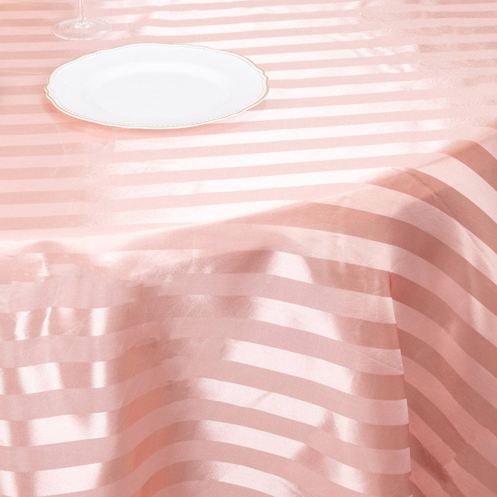 Dusty rose satin stripe seamless round tablecloth