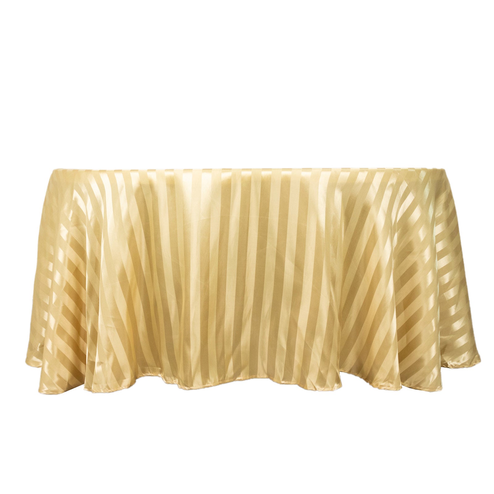 Champagne satin stripe seamless round tablecloth, 120 inches.