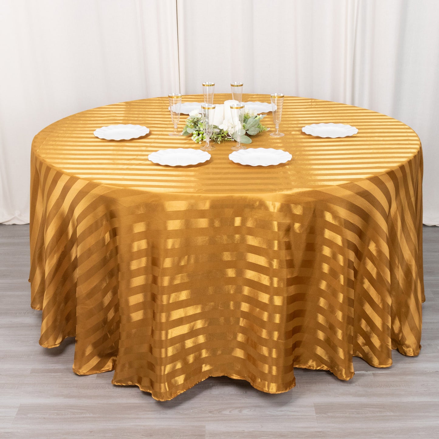 Gold satin stripe seamless round tablecloth.