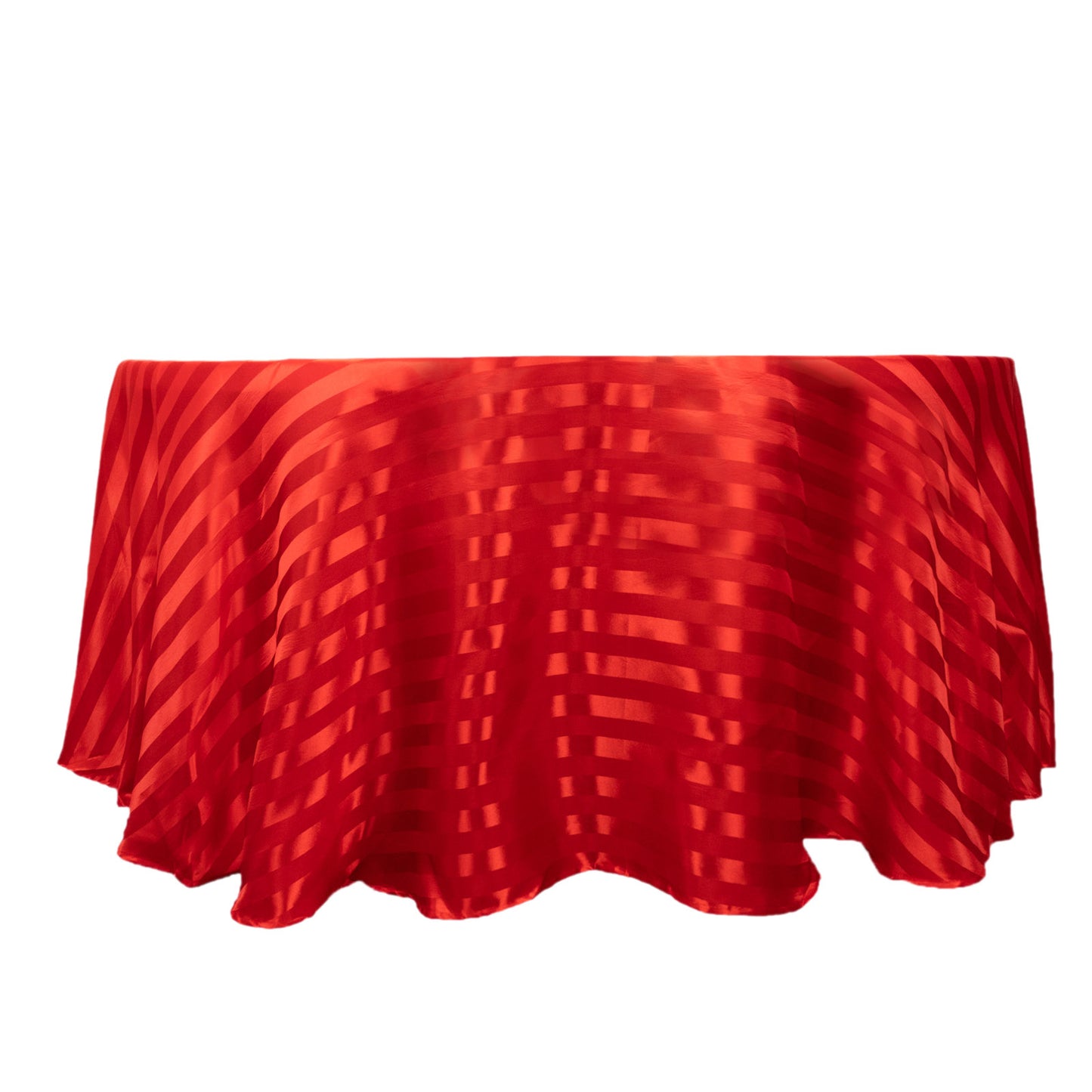 Red satin stripe seamless round tablecloth.
