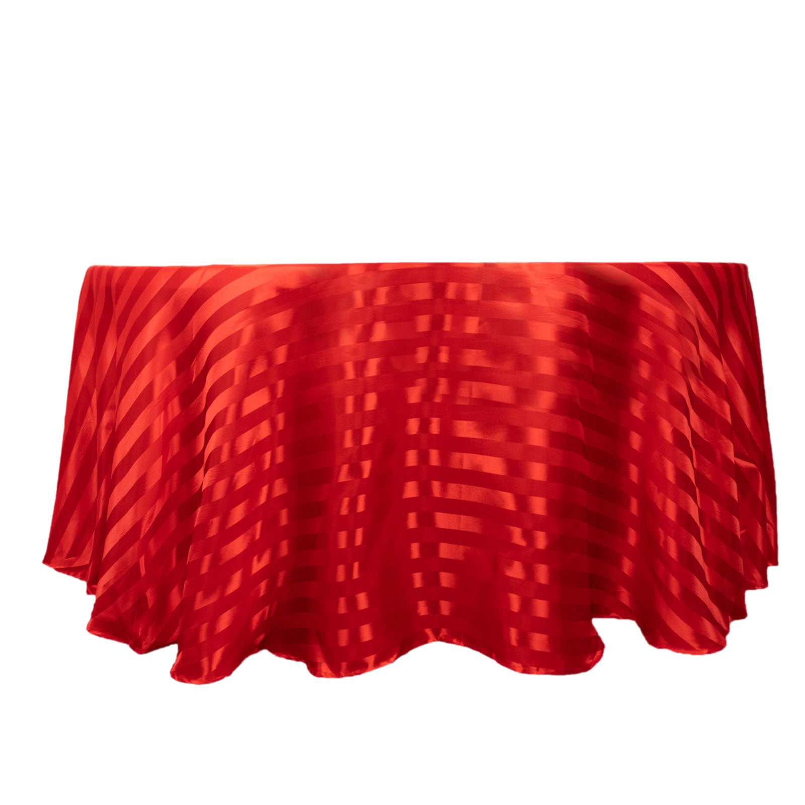 Red satin stripe seamless round tablecloth.