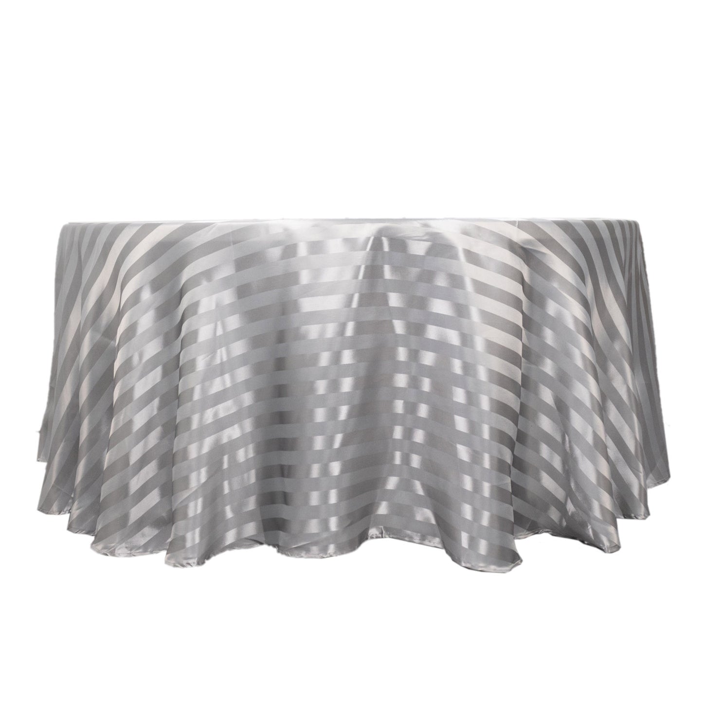 120" Silver Satin Stripe Seamless Round Tablecloth