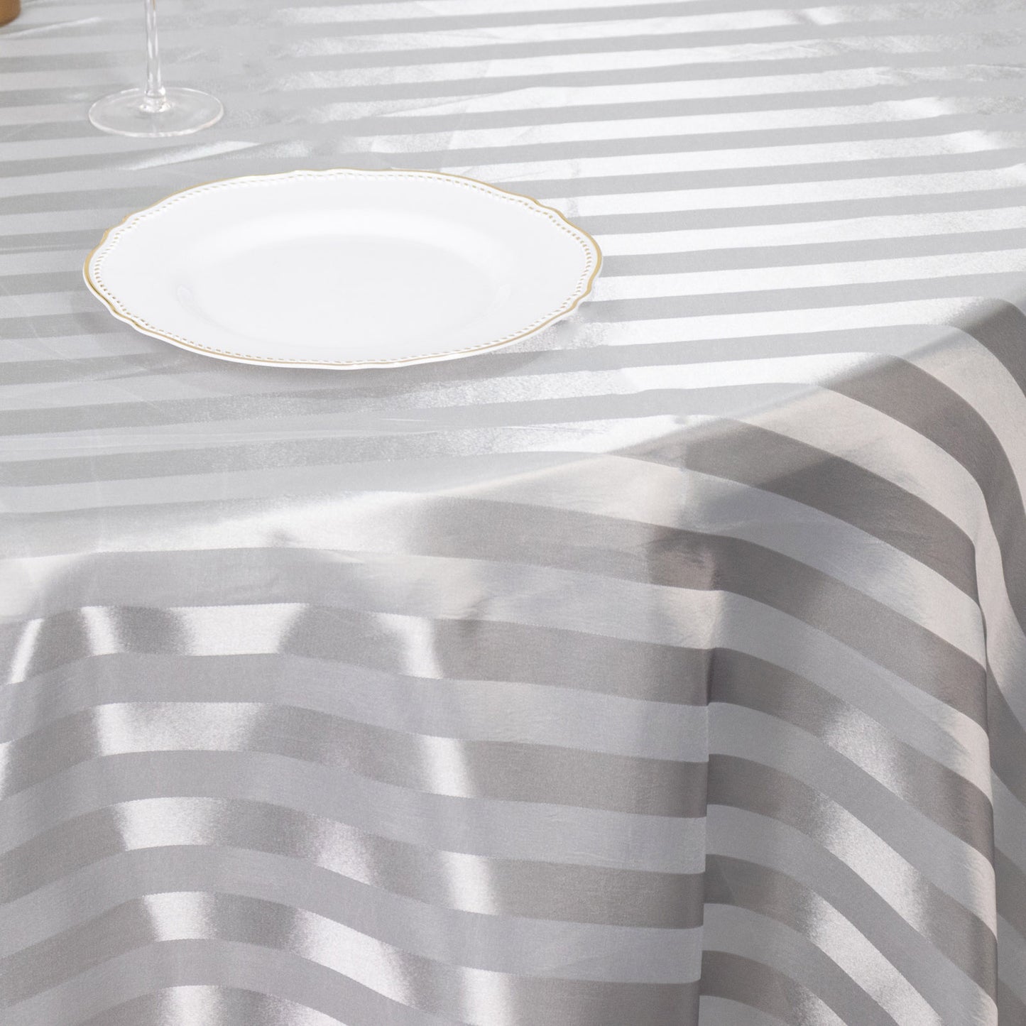 120" Silver Satin Stripe Seamless Round Tablecloth