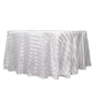 120" White Satin Stripe Seamless Round Tablecloth in white.