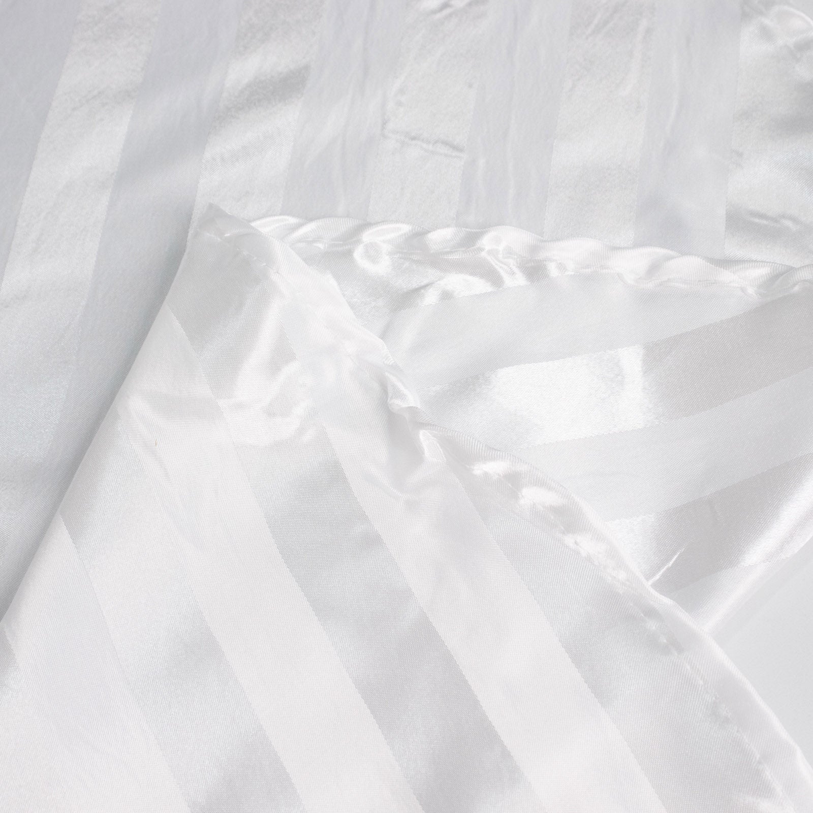 White satin stripe round tablecloth.