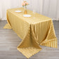 Champagne satin stripe rectangular tablecloth on a dining table.
