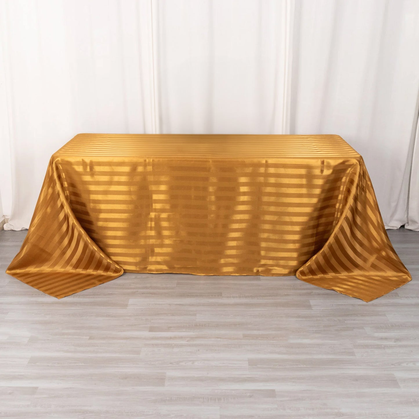 Gold satin stripe tablecloth, 90"x132", seamless design.