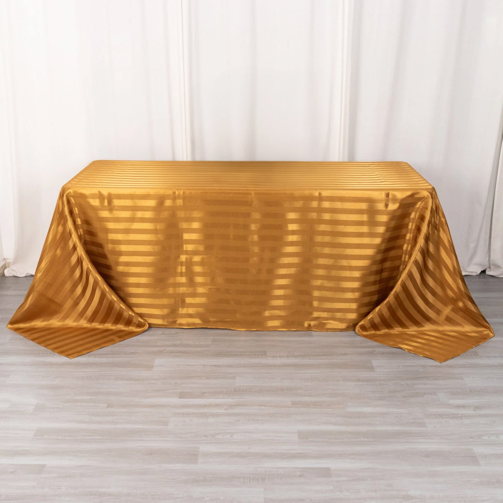 Gold satin stripe tablecloth, 90"x132", seamless design.